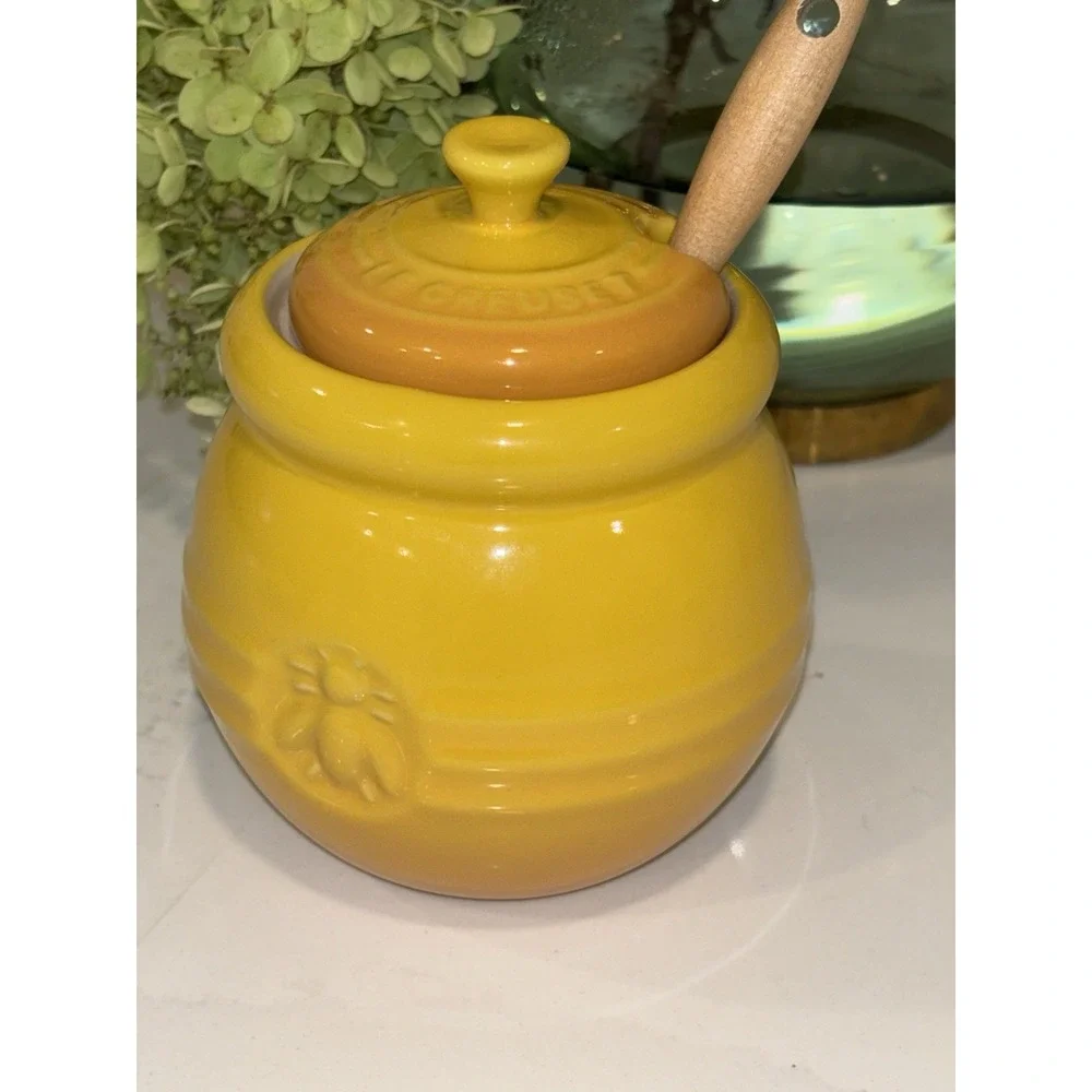 NEW Le Creuset Honey Pot Dipper & Lid Dijon Yellow Discontinued Retired No Box